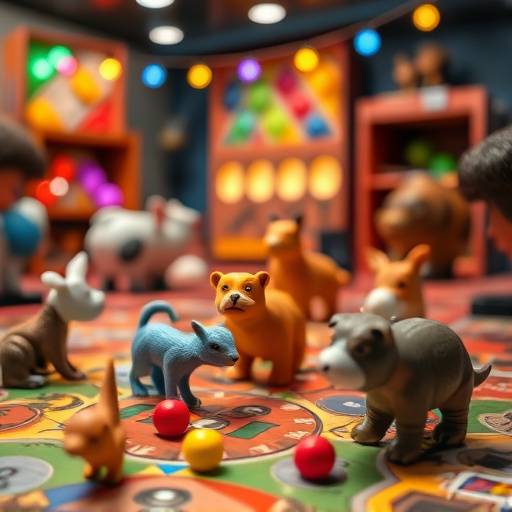 A board game featuring friendly animals and colorful spaces, promoting strategic thinking and social interaction among children.
