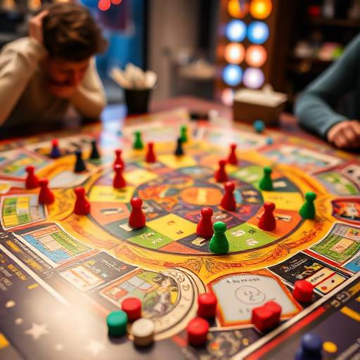 A board game showing a colorful game board and playing pieces
