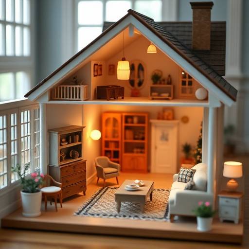 A realistic dollhouse with miniature furniture and accessories, providing hours of imaginative play for young girls.
