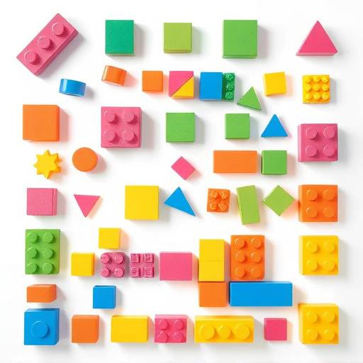 A set of building blocks in various shapes and colors