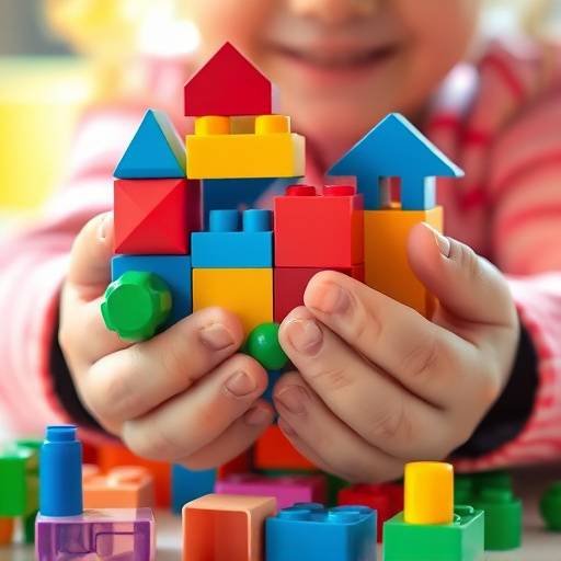 A set of colorful building blocks in various shapes and sizes, encouraging spatial reasoning and fine motor skills in children.