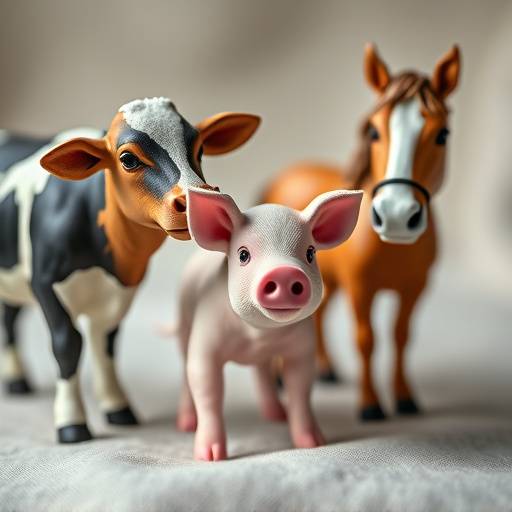 A set of farm animal figures including a cow, pig and horse
