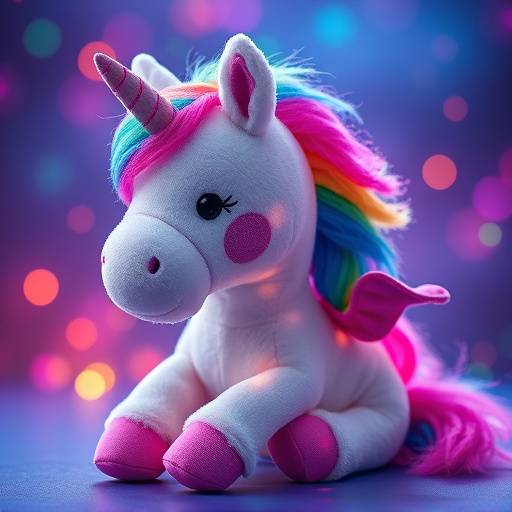 A soft and cuddly stuffed unicorn with a rainbow mane and tail, sparking imagination and providing comfort to children.