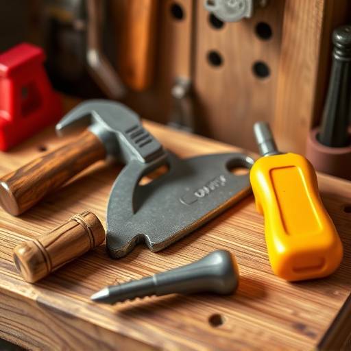 A toy workbench with tools like a hammer, saw and screwdriver